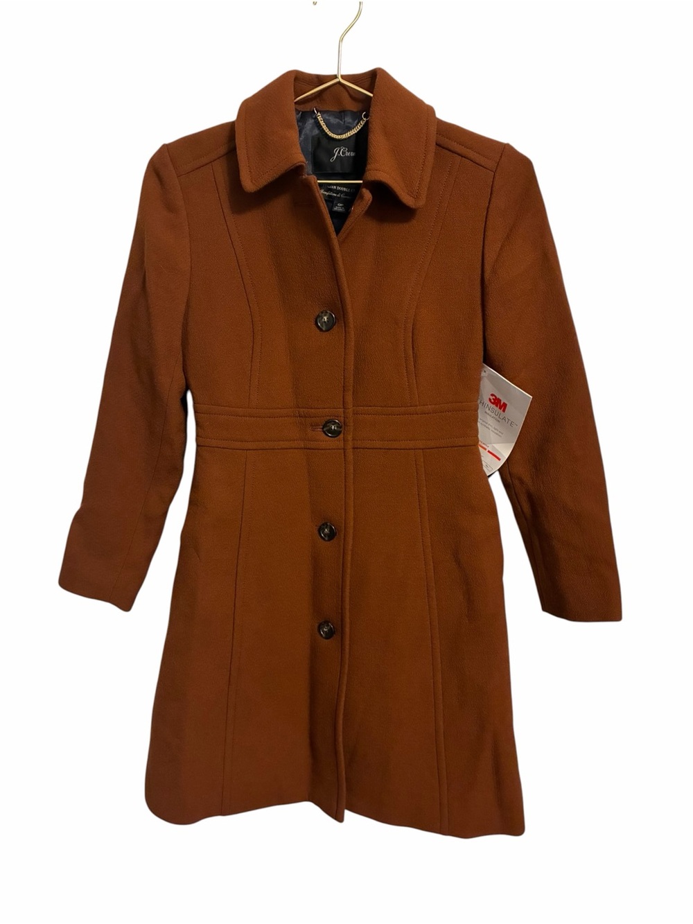 J.Crew Italian Double Cloth Wool Lady Coat 3M Thinsulate Rust Orange 0P